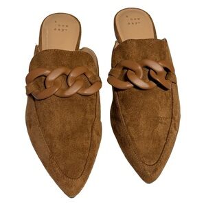 a new day Brown Suede Mules with Chain Accent SB11